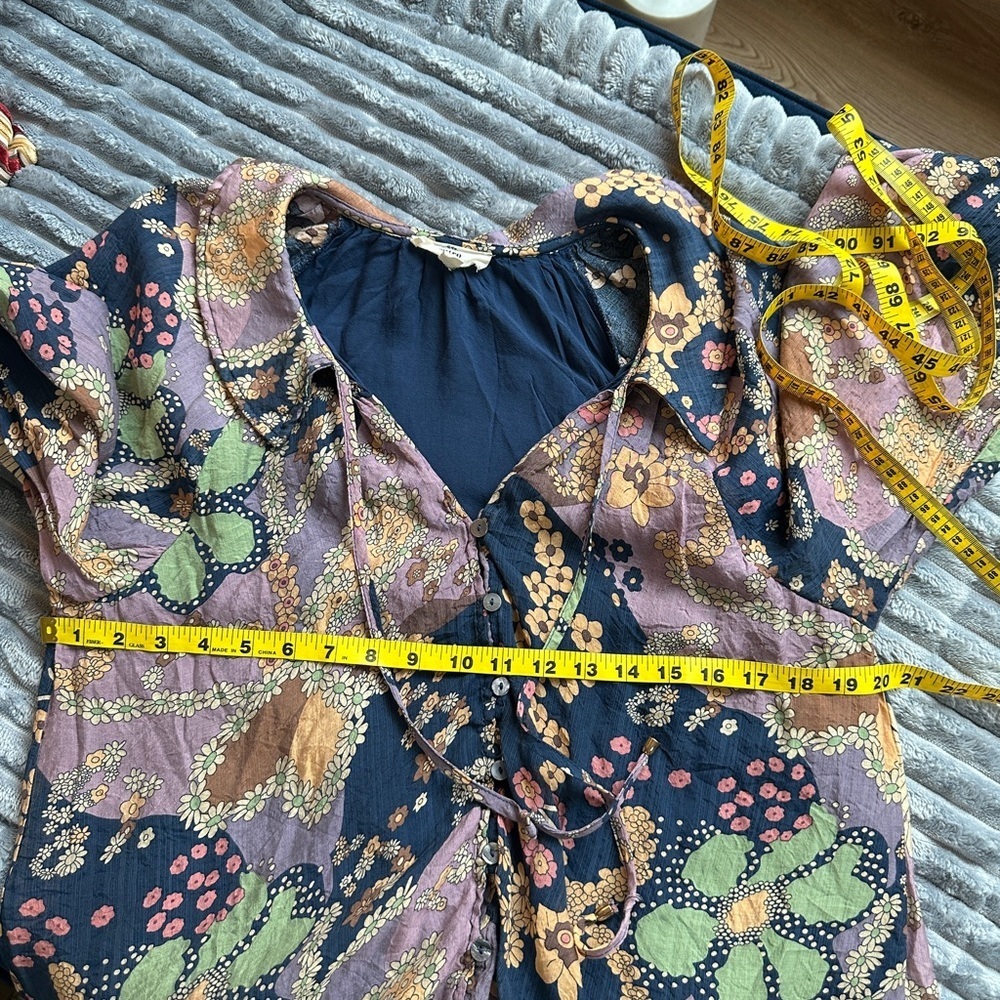 Entro boho Floral Daisy Blue Purple Popover Peasant Blouse Top - Picture 5 of 9